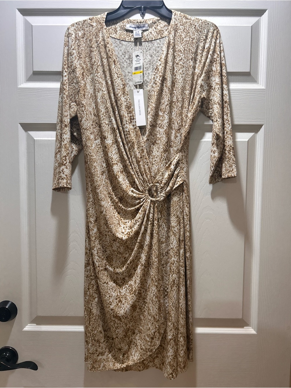 Tommy Bahama Beige Printed Twist-Waist Midi Dress